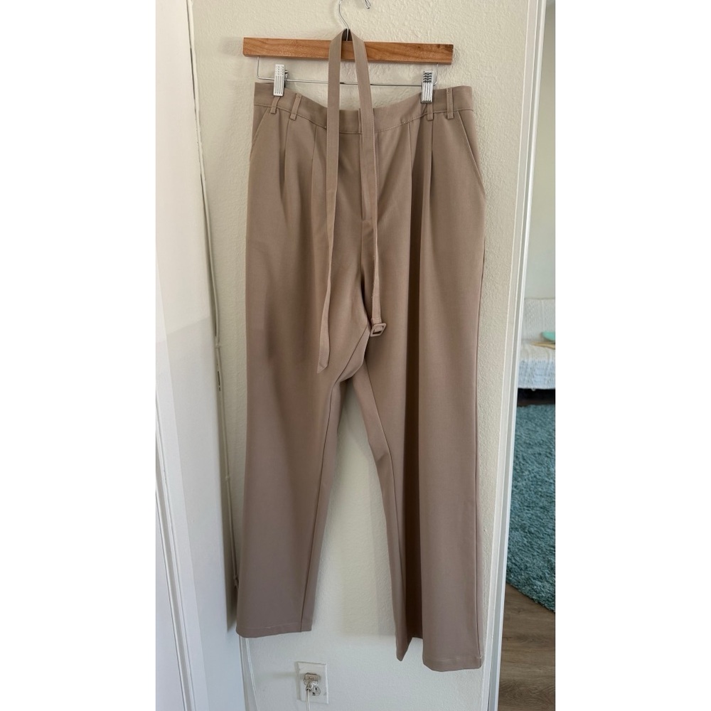 Tart Collections Beige Wide-Leg Trousers | Belted | Size L